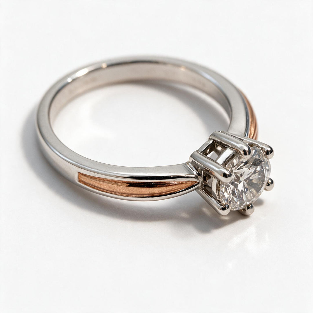 Two Tone 9K Round Solitairect Solitaire Ring