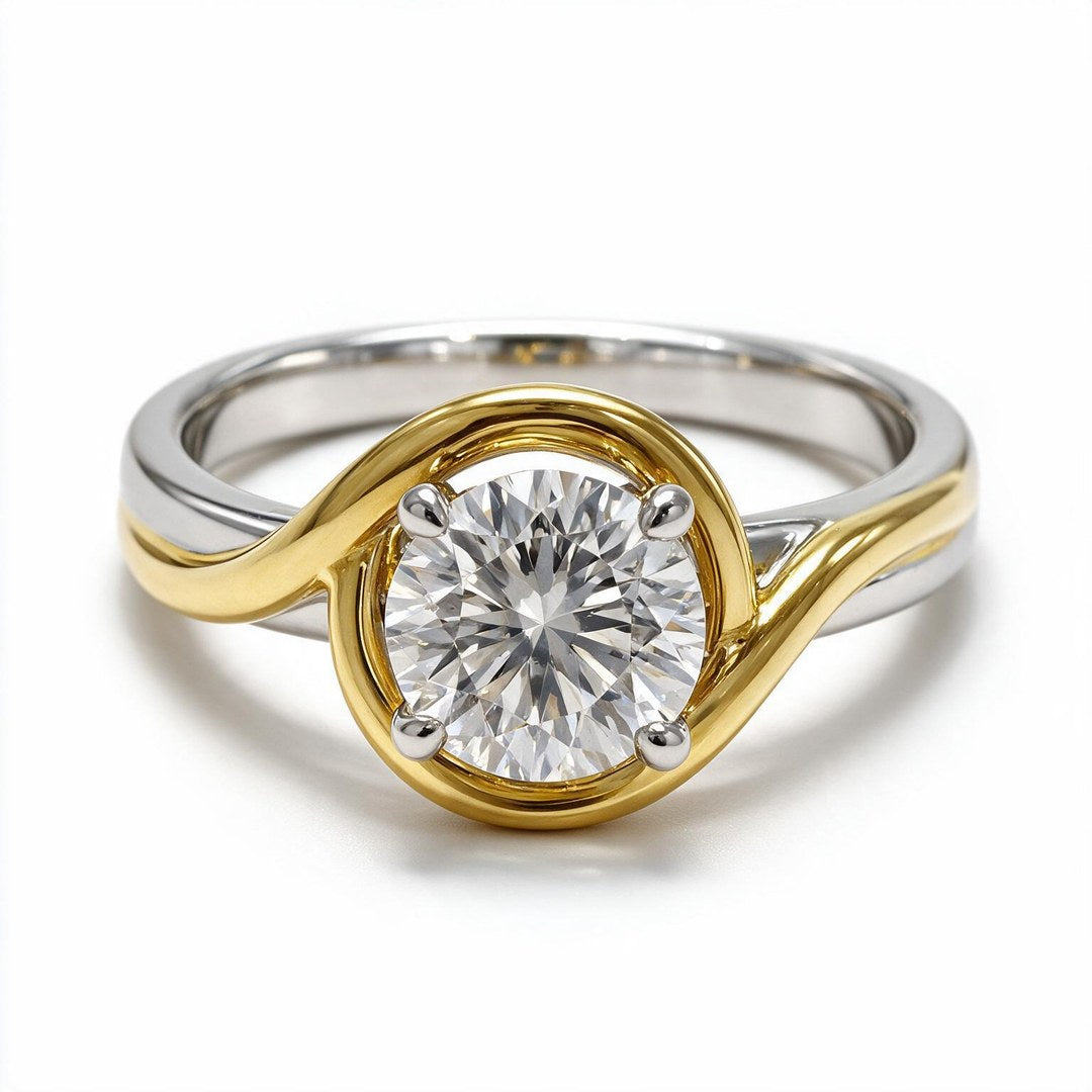 Two tone 9k round solitairect solitaire ring
