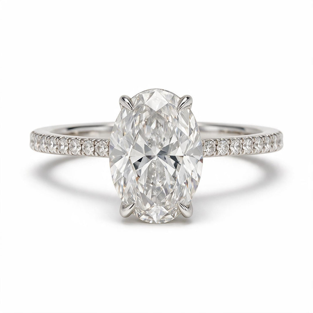 White Rhodium 9K Oval Solitairect Solitaire Ring