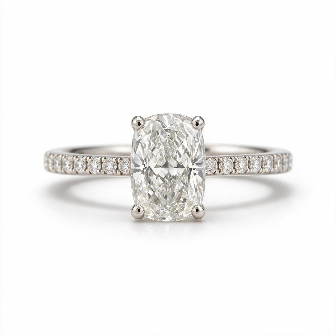 White Rhodium 9K Cushion Solitairect Solitaire Ring