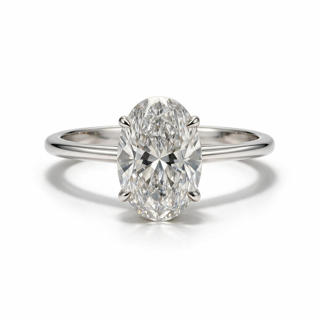 White rhodium 9k oval solitairect solitaire ring