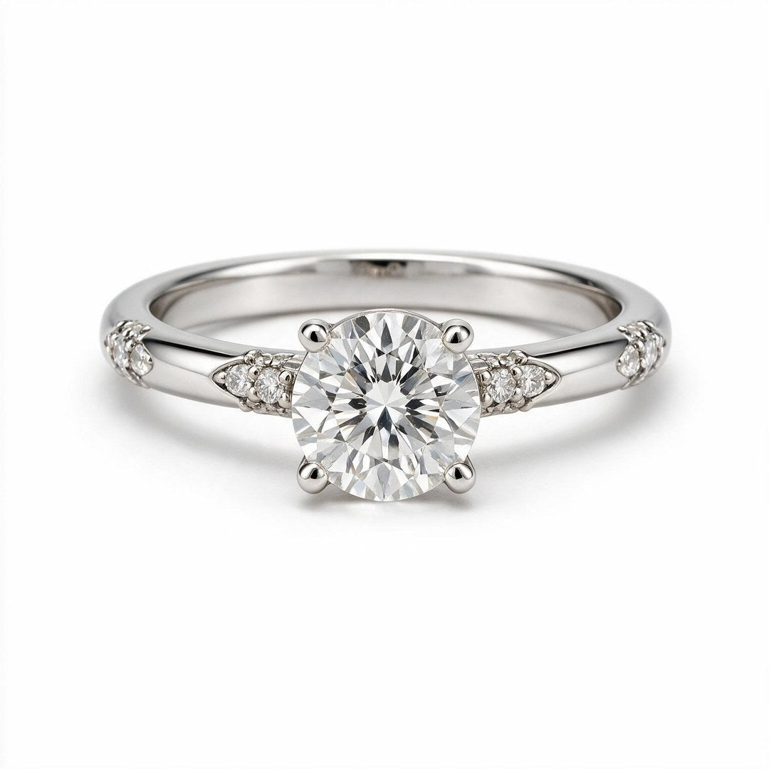 White rhodium 9k round solitairect solitaire ring