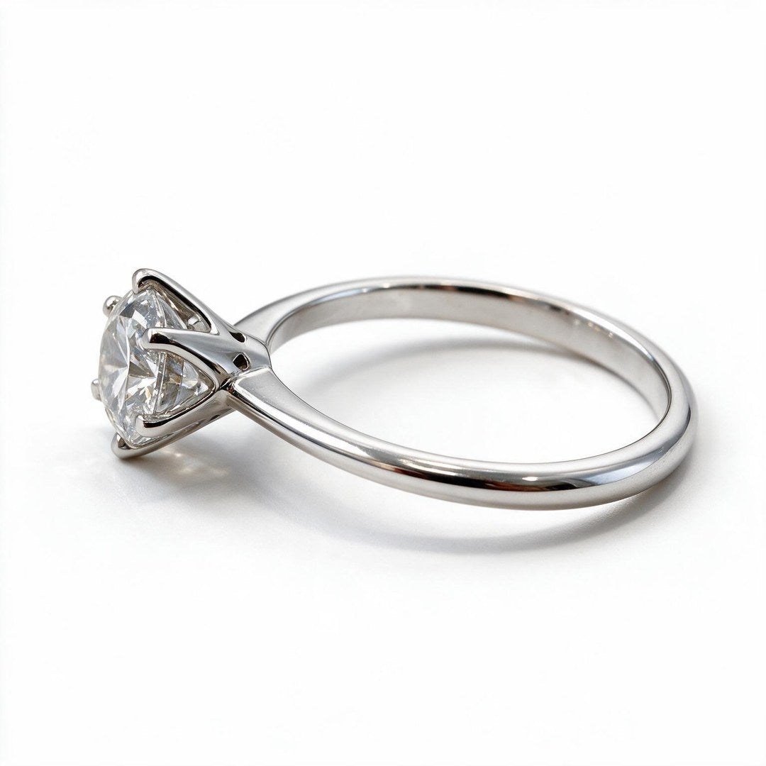 White Rhodium 9K Round Solitairect Solitaire Ring