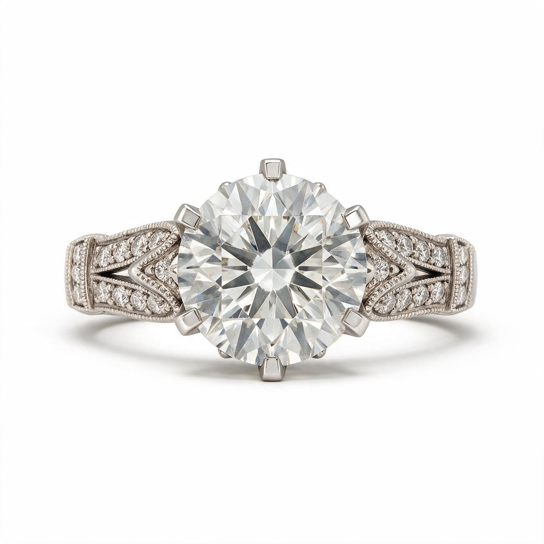 White Rhodium 9K Round Solitairect Solitaire Ring