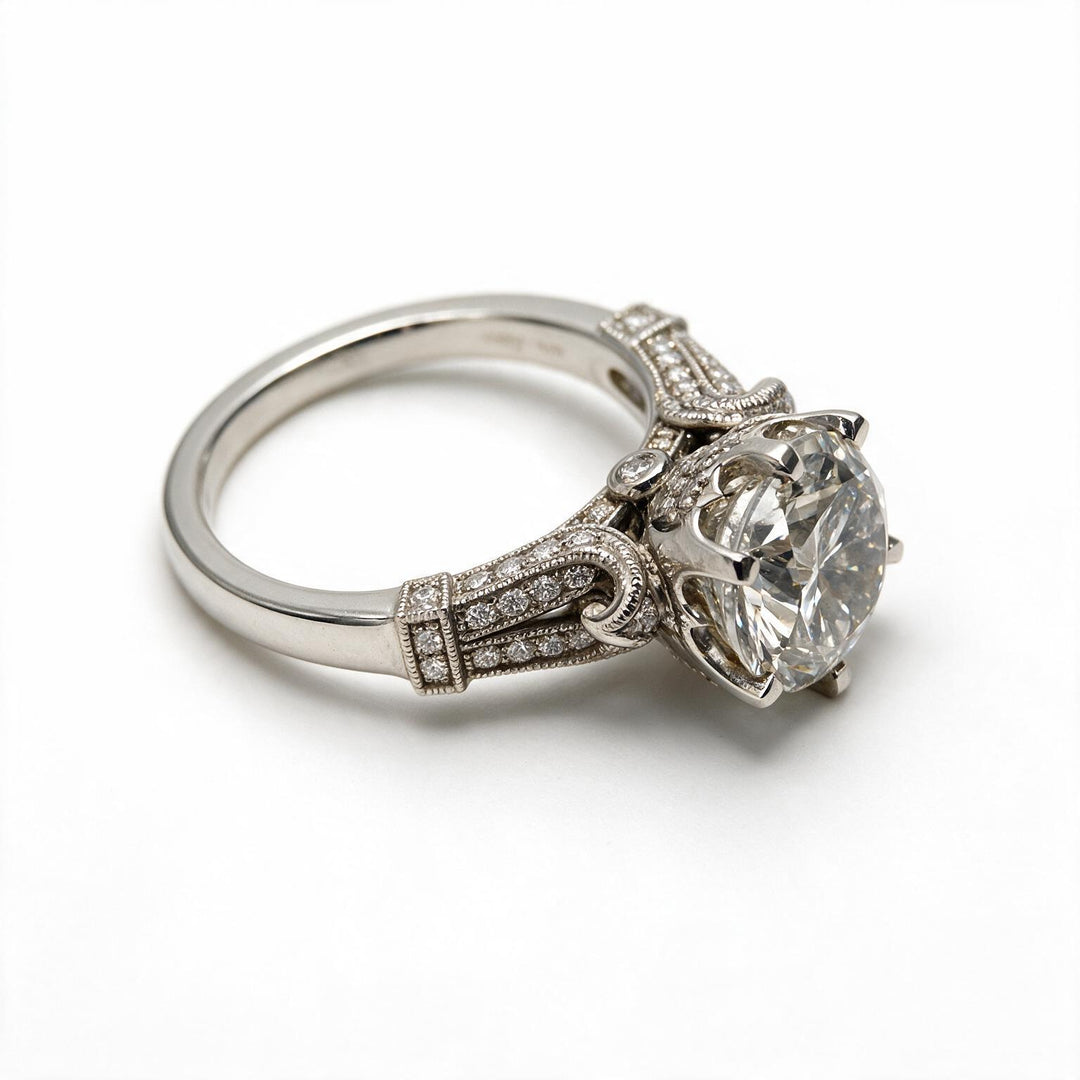 White Rhodium 9K Round Solitairect Solitaire Ring
