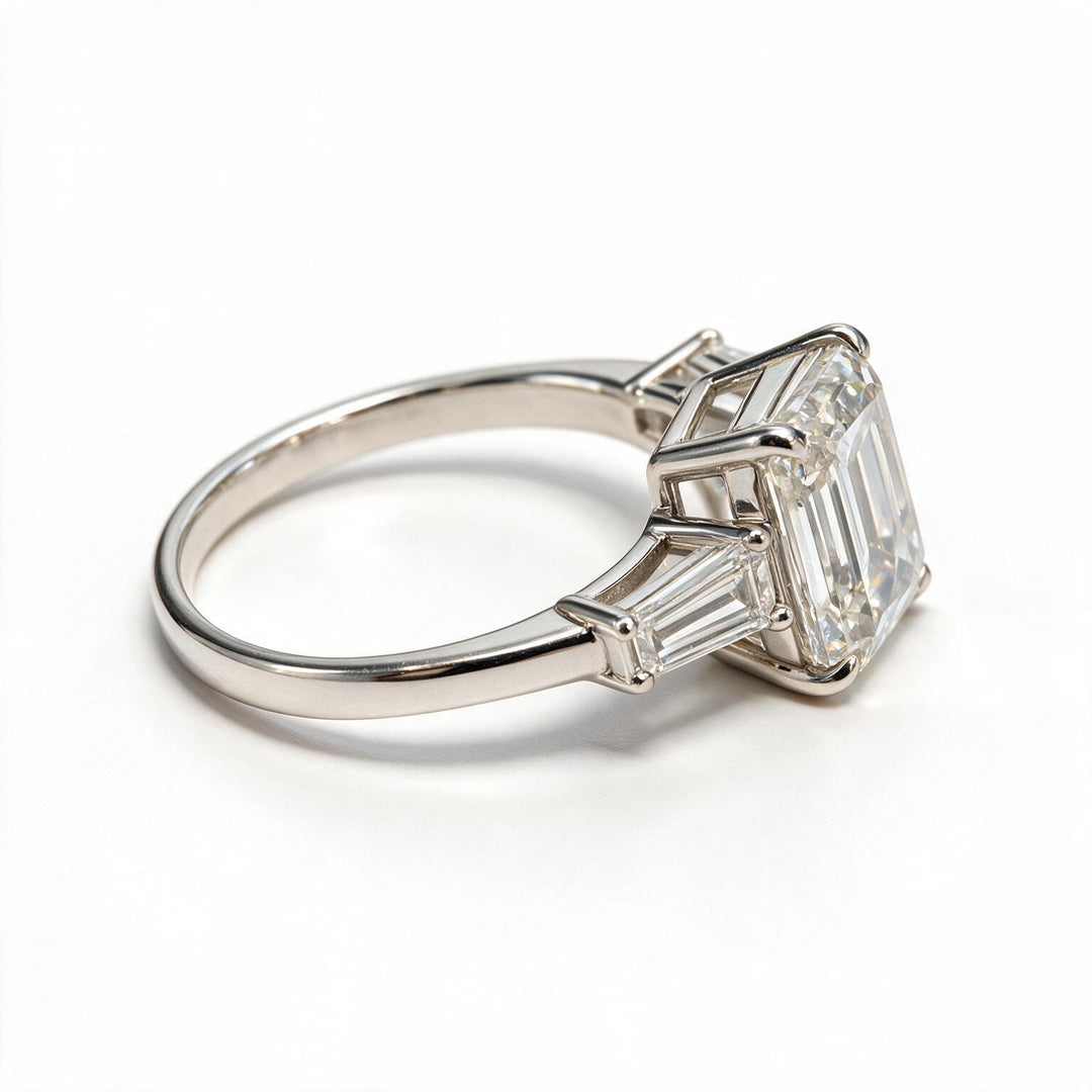 White Rhodium 14K Emerald Solitairect Solitaire Ring