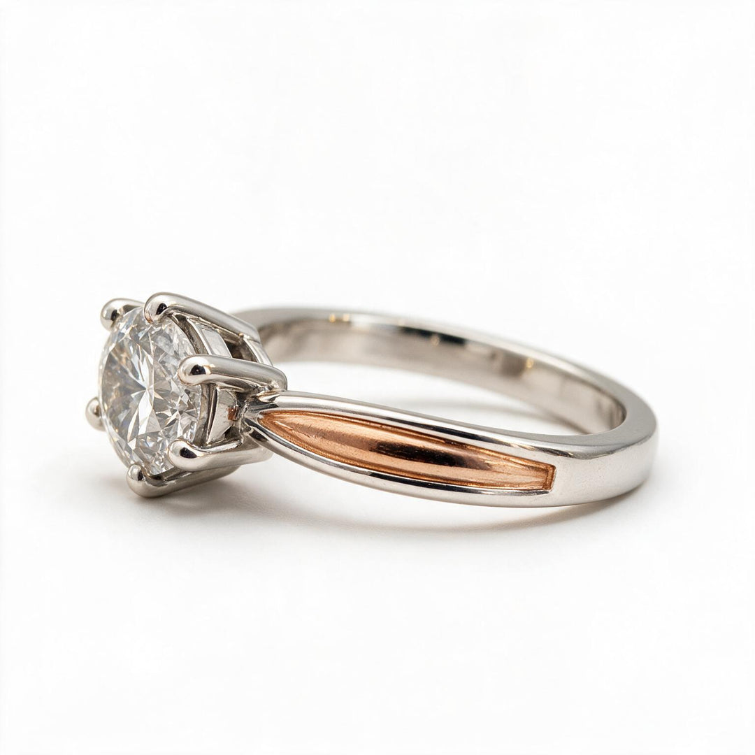 Two Tone 9K Round Solitairect Solitaire Ring