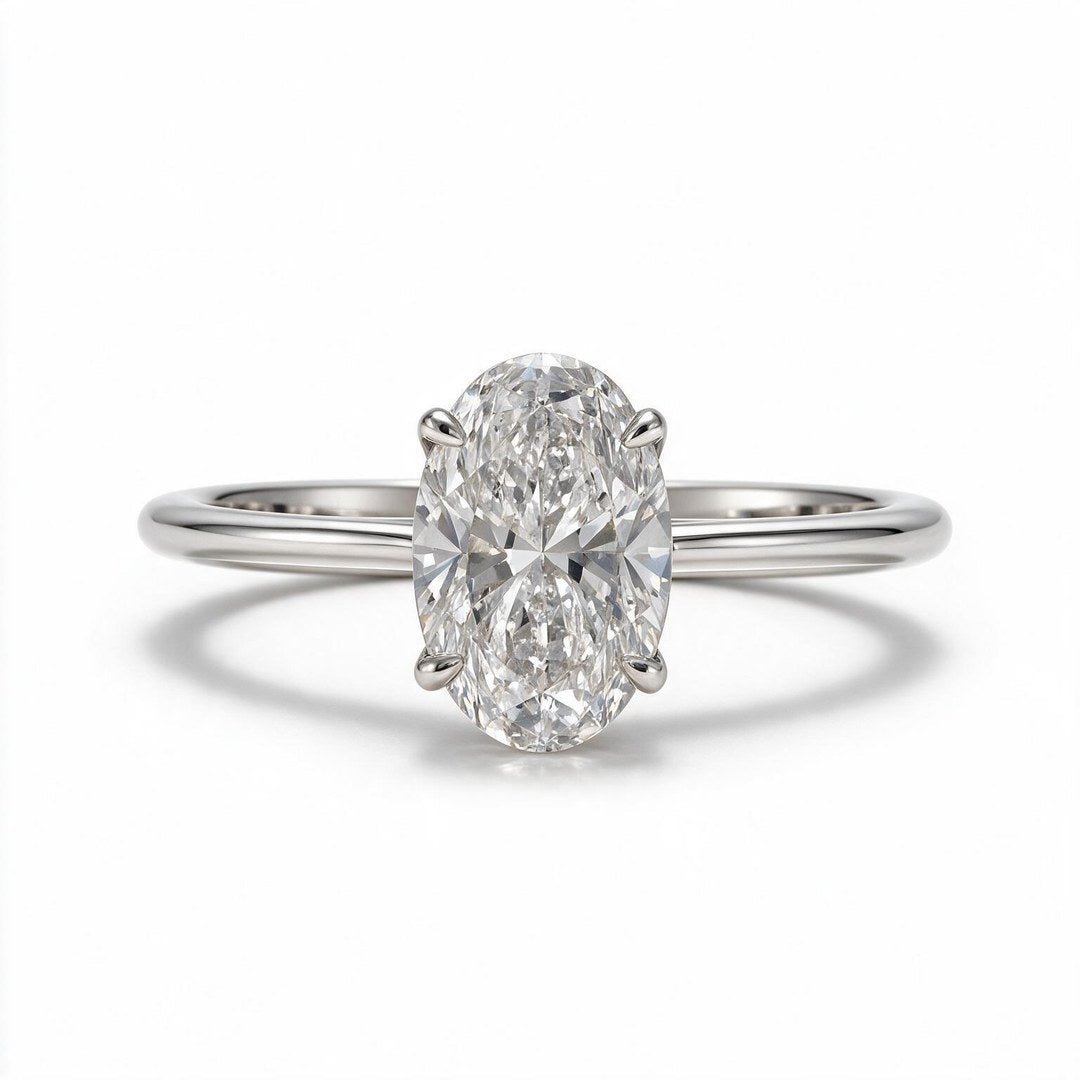 White rhodium 9k oval solitairect solitaire ring