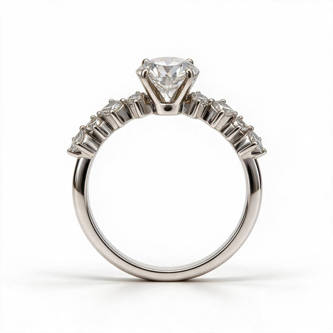 White Rhodium 9K Round Solitairect Solitaire Ring