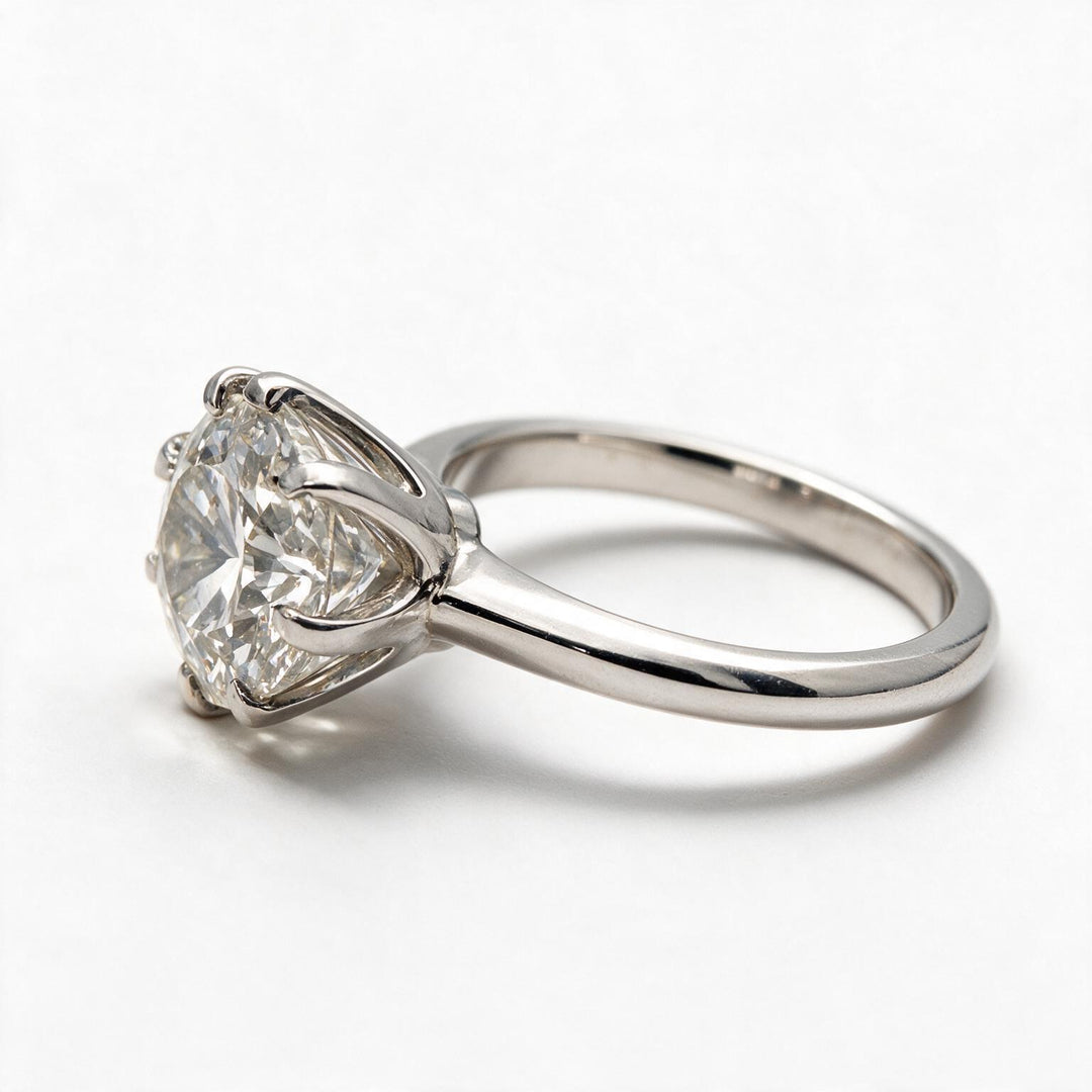 White Rhodium 9K Round Solitairect Solitaire Ring