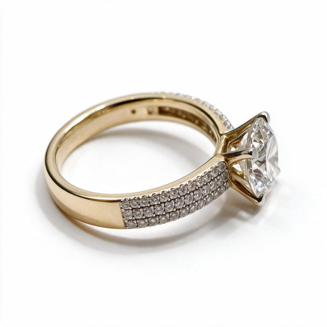Yellow Gold Polish 9K Round Solitairect Solitaire Ring