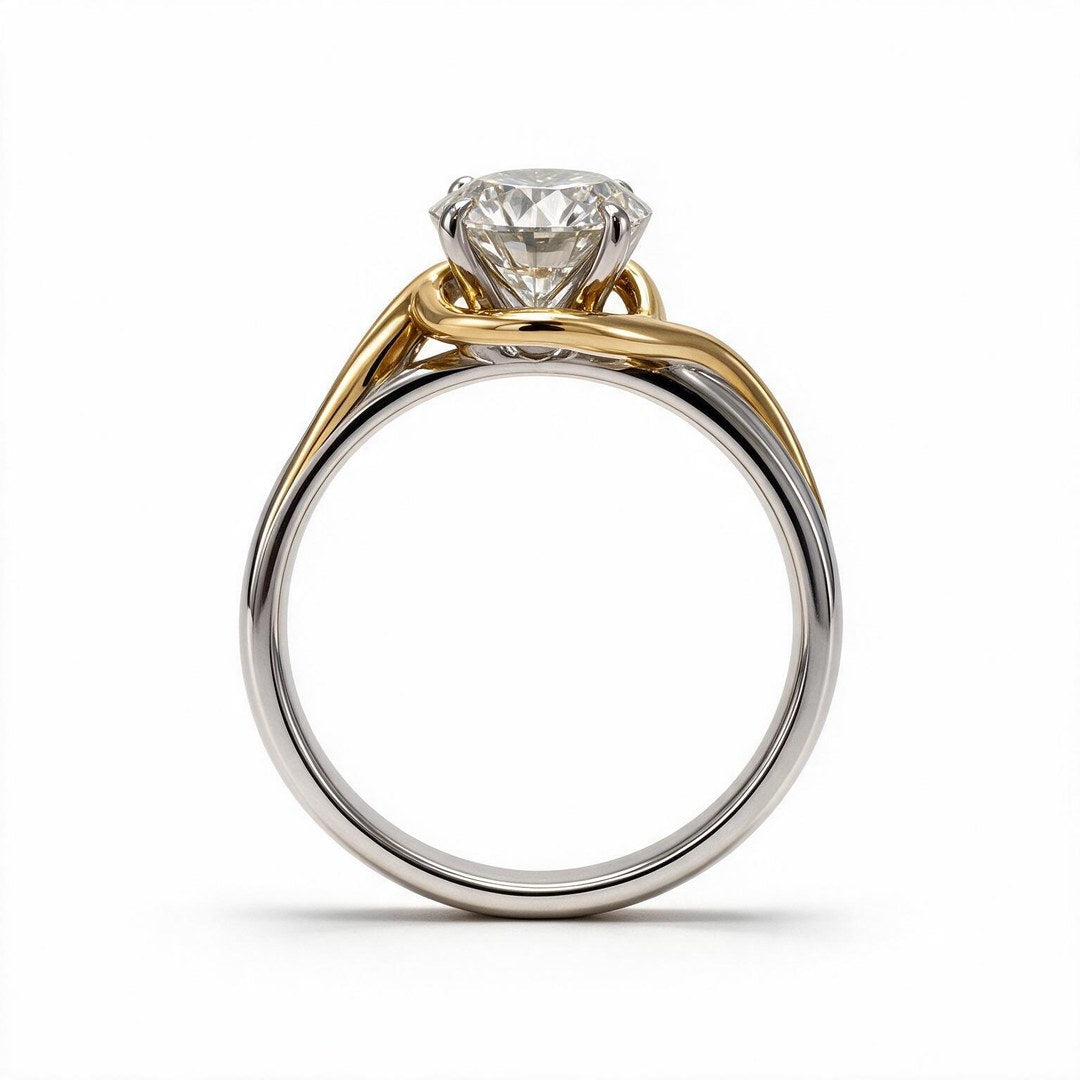 Two Tone 9K Round Solitairect Solitaire Ring