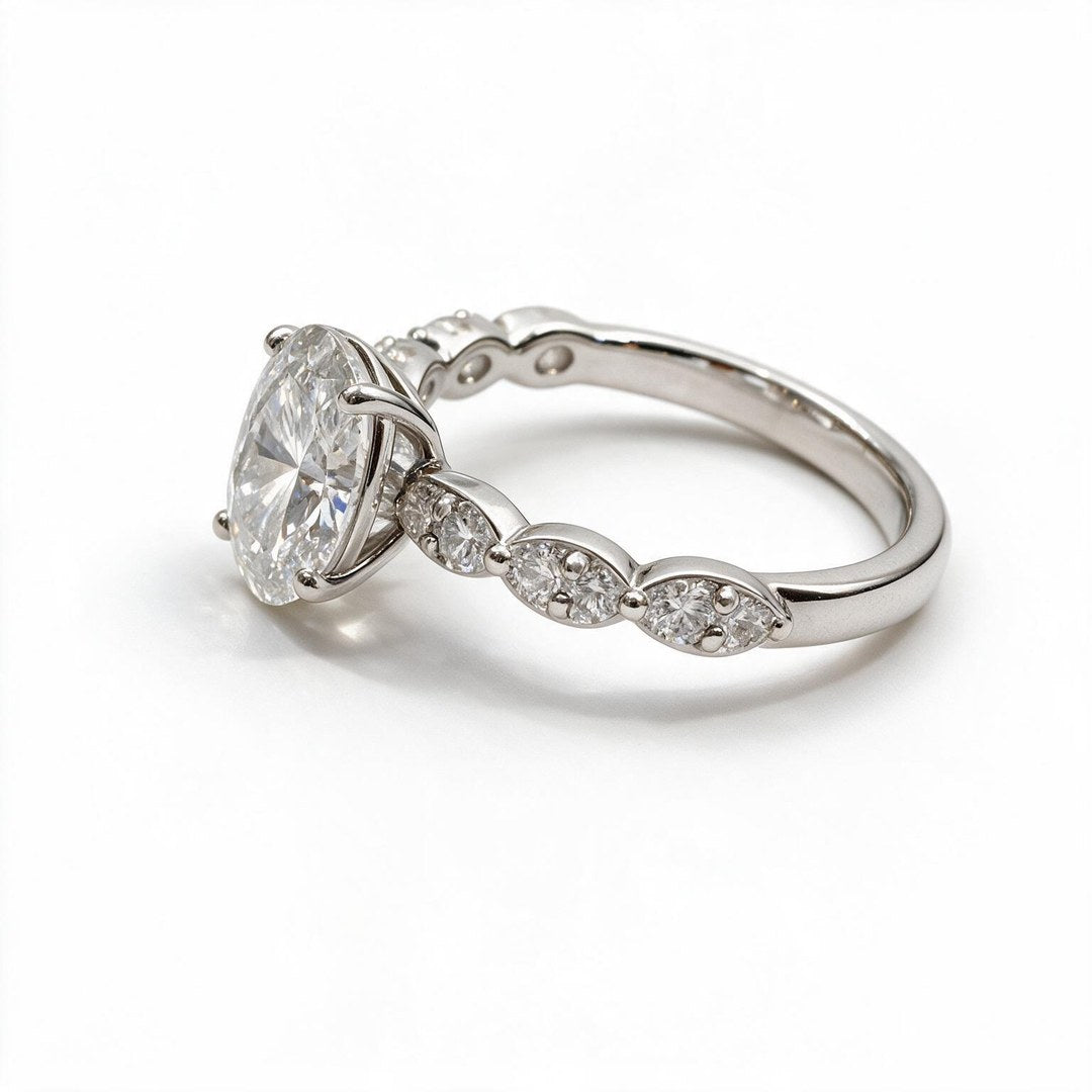 White Rhodium 9K Oval Solitairect Solitaire Ring