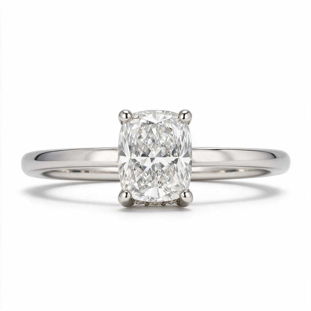 White Rhodium 9K Cushion Solitairect Solitaire Ring