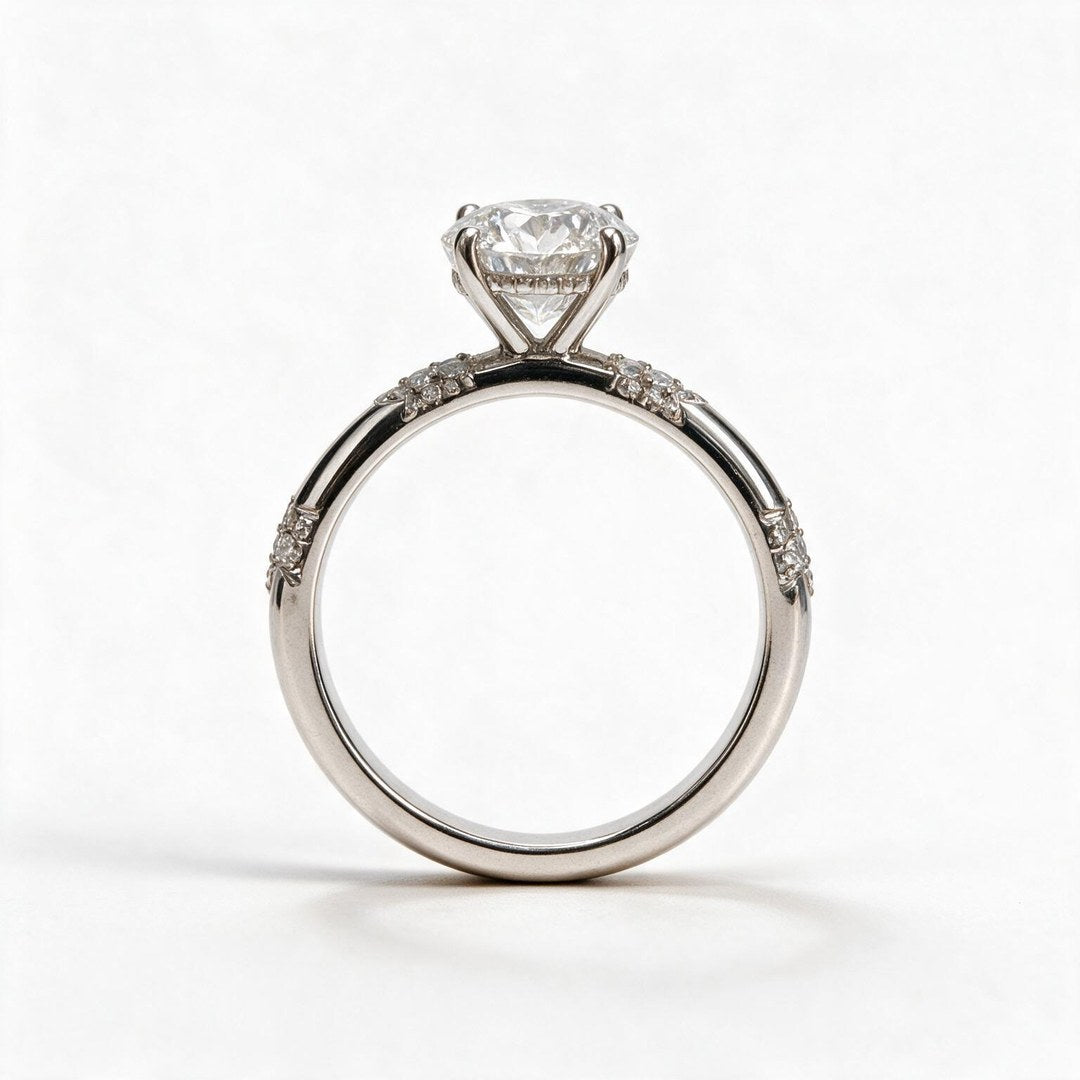 White Rhodium 9K Round Solitairect Solitaire Ring