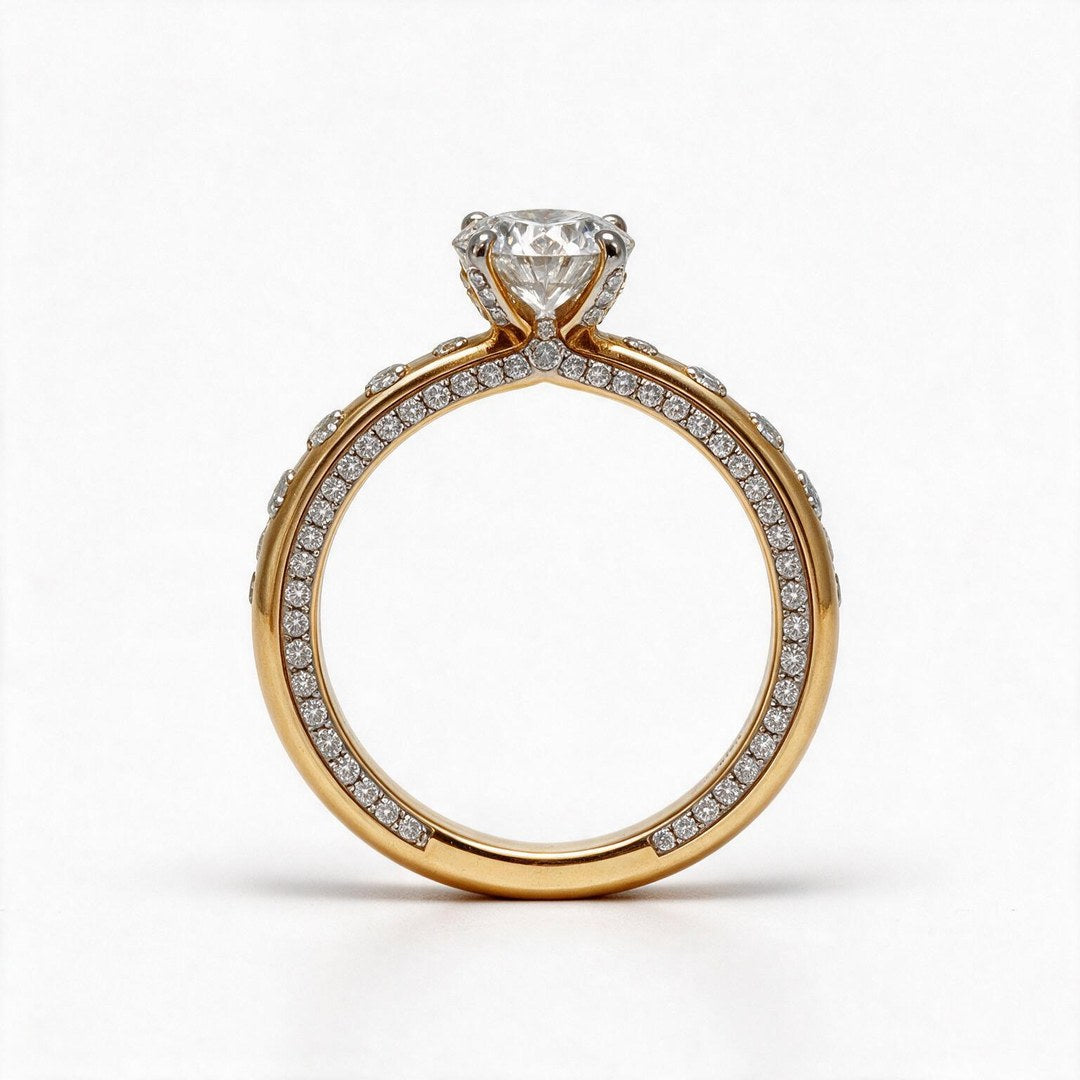Yellow Gold Polish 9K Round Solitairect Solitaire Ring