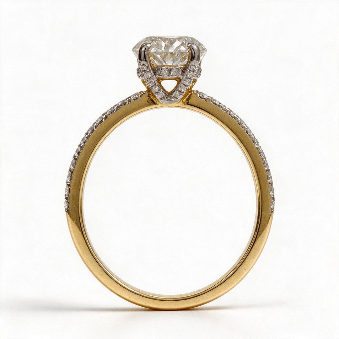 Yellow Gold Polish 9K Round Solitairect Solitaire Ring