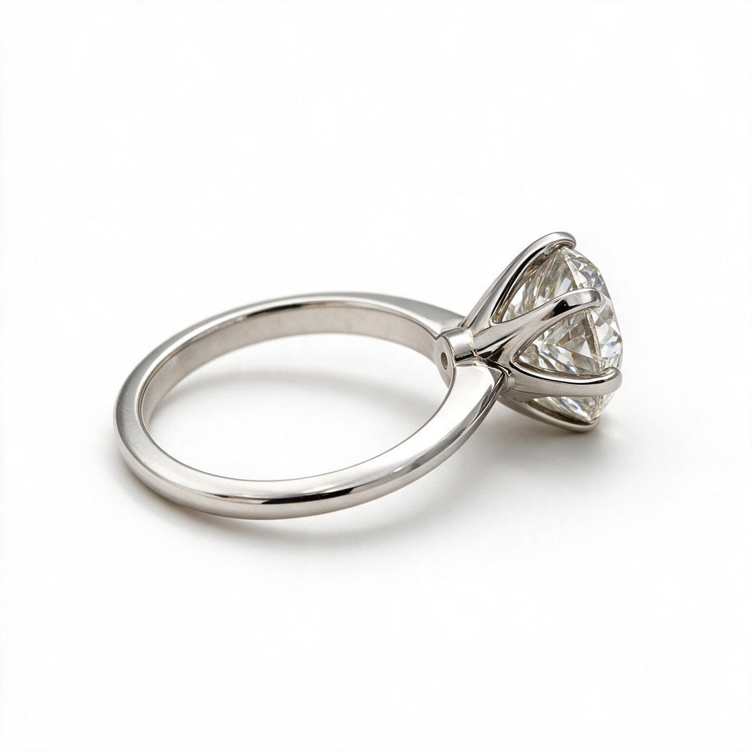 White Rhodium 9K Round Solitairect Solitaire Ring