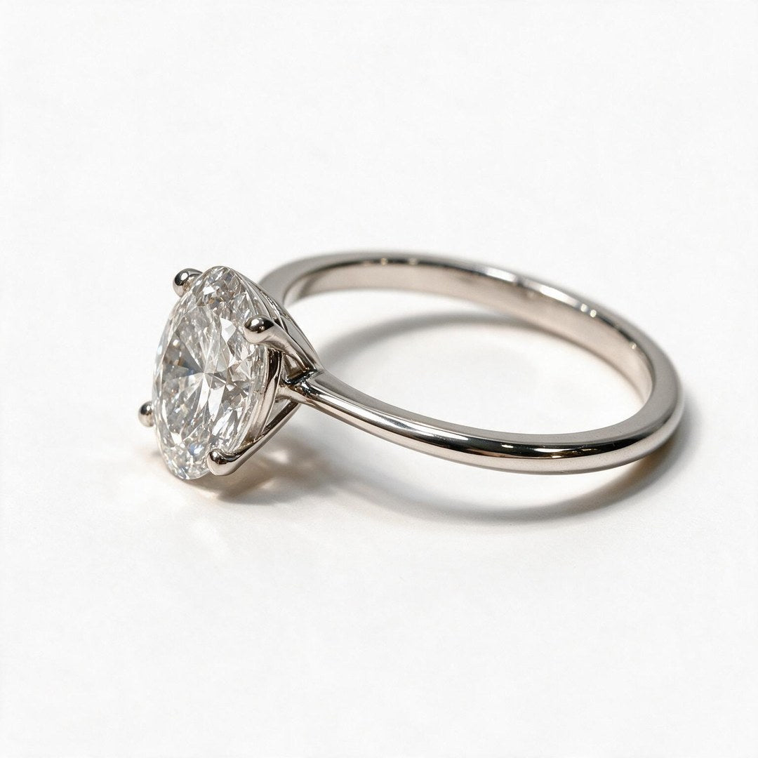 White Rhodium 9K Oval Solitairect Solitaire Ring