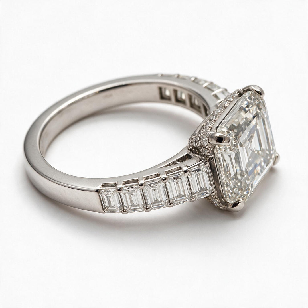White Rhodium 9K Emerald Solitairect Solitaire Ring