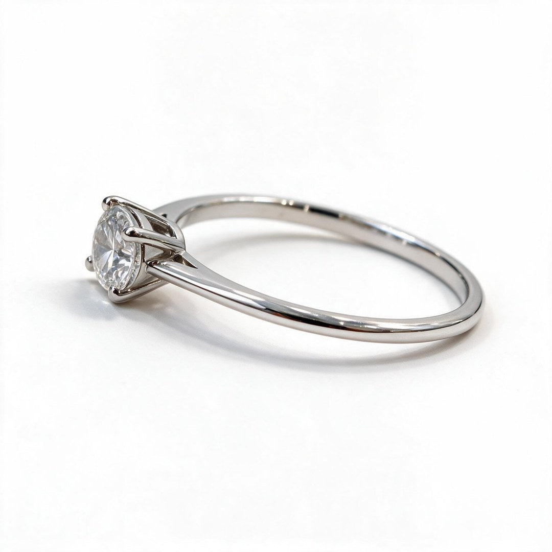 White Rhodium 9K Round Solitairect Solitaire Ring