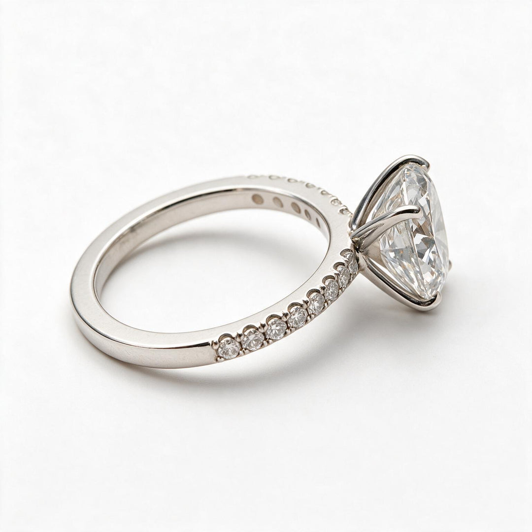 White Rhodium 9K Oval Solitairect Solitaire Ring