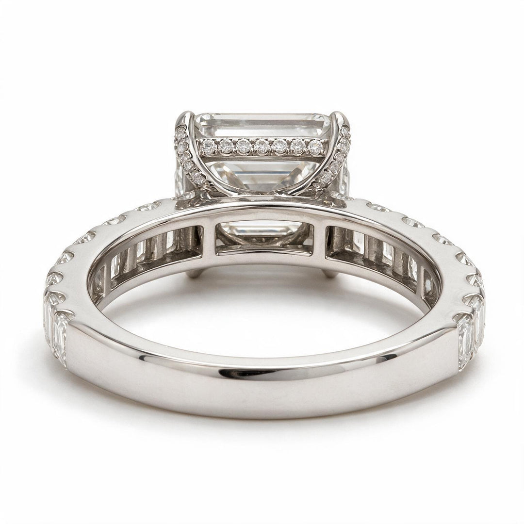 White Rhodium 9K Emerald Solitairect Solitaire Ring