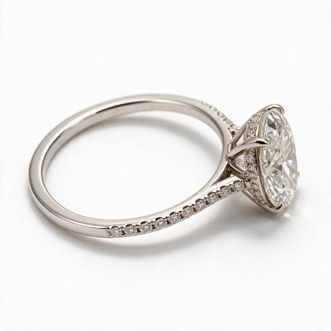 White Rhodium 9K Oval Solitairect Solitaire Ring