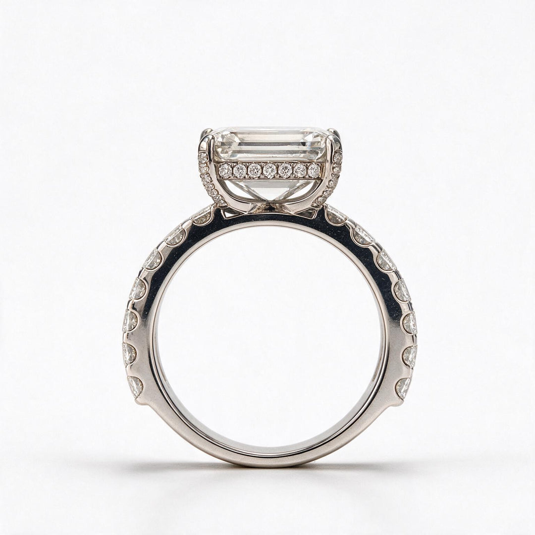 White Rhodium 9K Emerald Solitairect Solitaire Ring