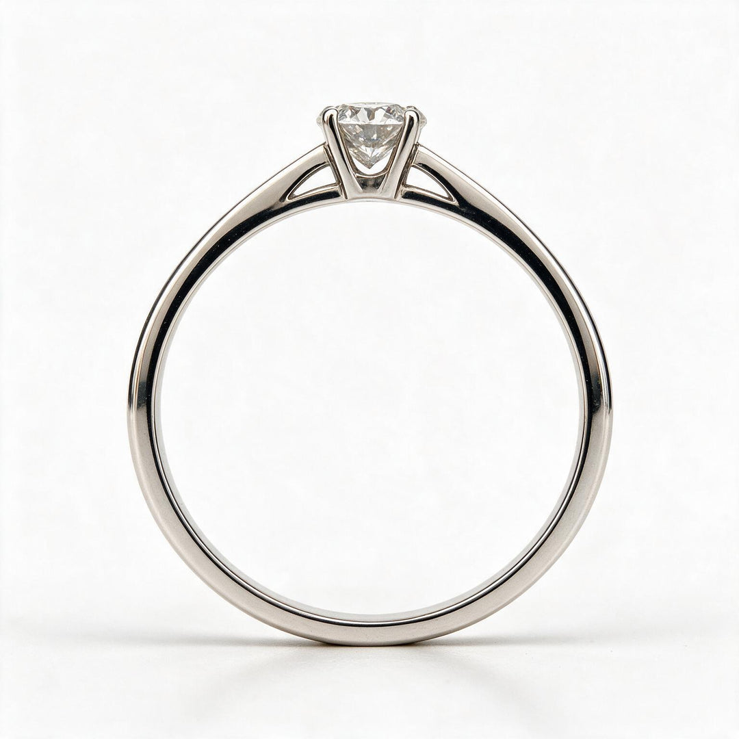 White Rhodium 9K Round Solitairect Solitaire Ring