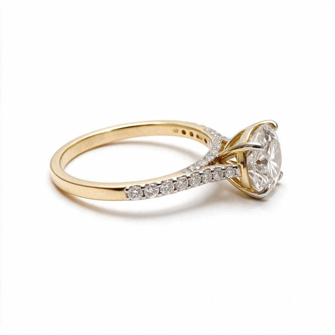 Yellow Gold Polish 9K Round Solitairect Solitaire Ring