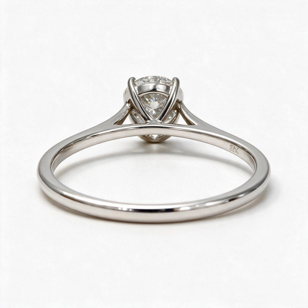 White Rhodium 9K Round Solitairect Solitaire Ring