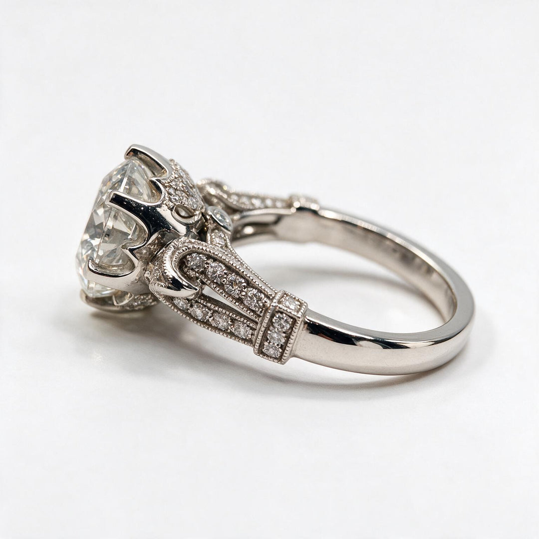 White Rhodium 9K Round Solitairect Solitaire Ring