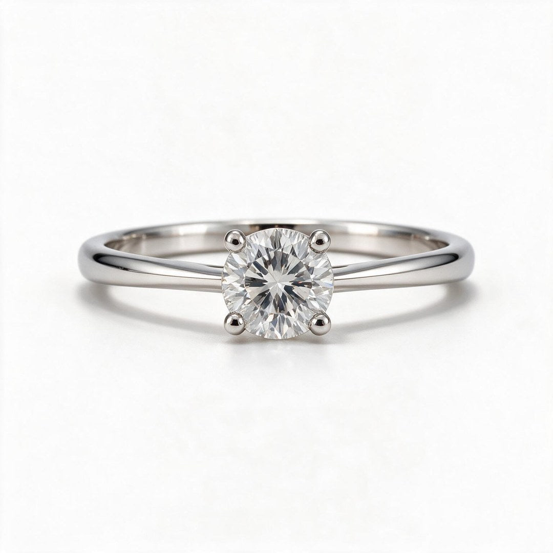 White Rhodium 9K Round Solitairect Solitaire Ring