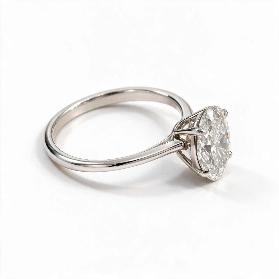 White Rhodium 9K Oval Solitairect Solitaire Ring