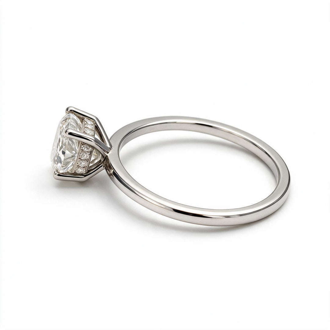 White Rhodium 9K Cushion Solitairect Solitaire Ring