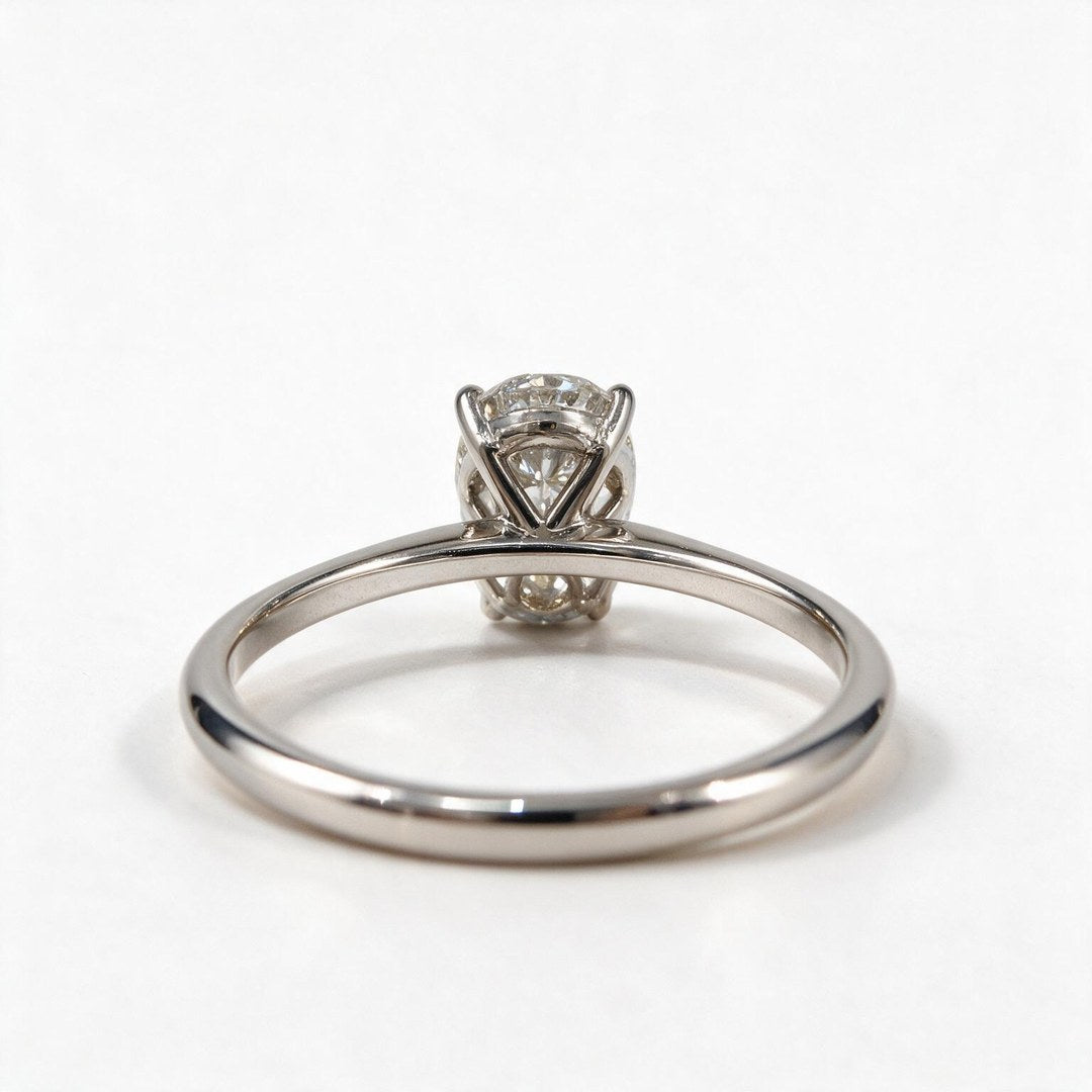 White Rhodium 9K Oval Solitairect Solitaire Ring