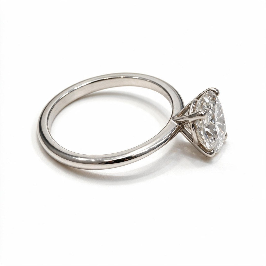 White Rhodium 9K Oval Solitairect Solitaire Ring