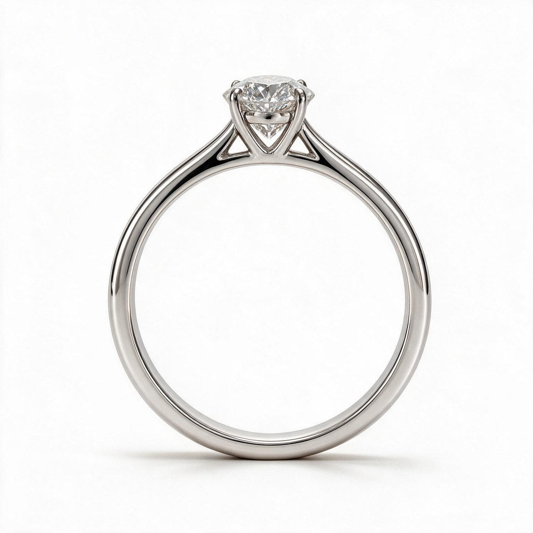 White Rhodium 9K Oval Solitairect Solitaire Ring