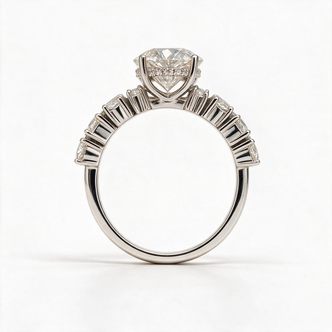 White Rhodium 9K Oval Solitairect Solitaire Ring