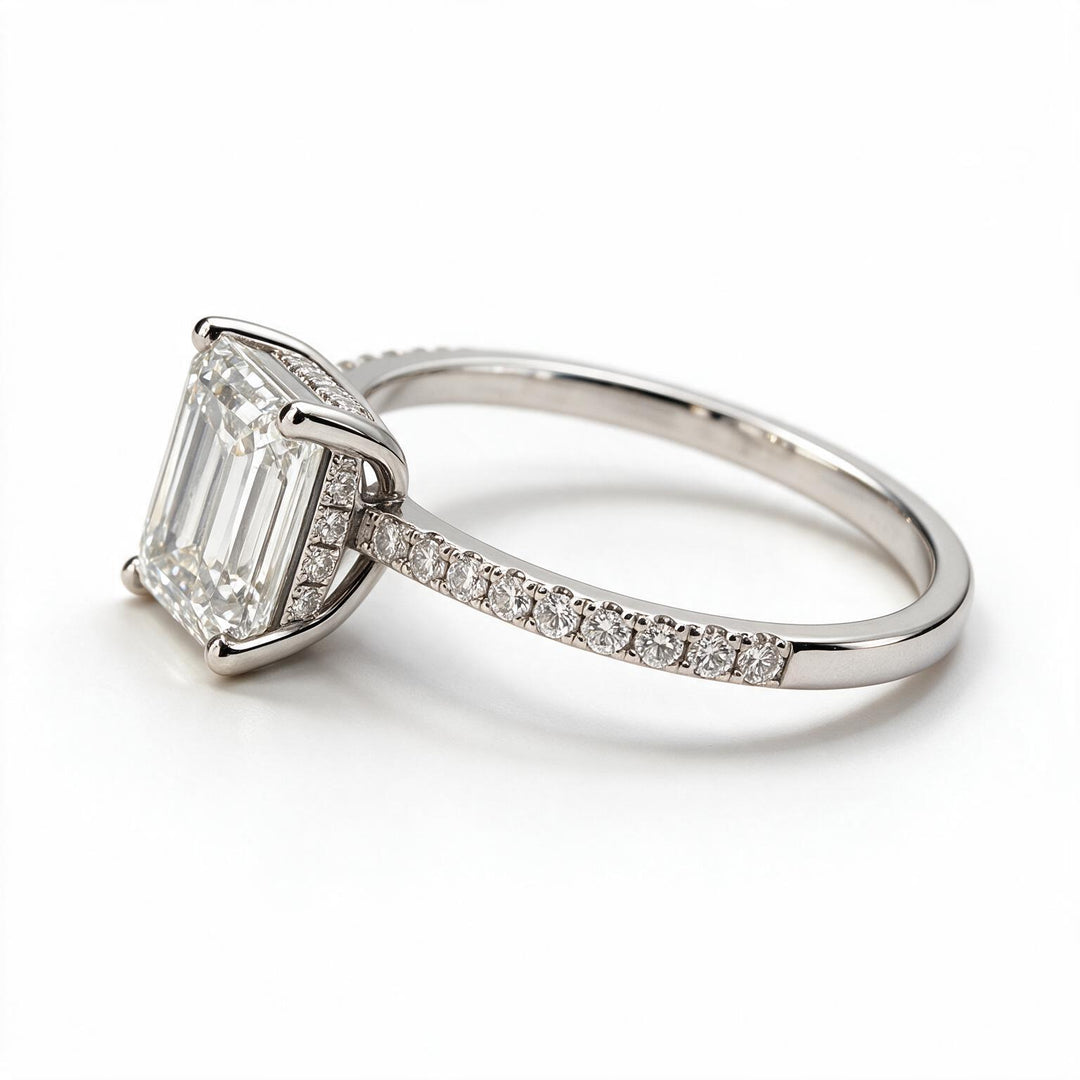 White Rhodium 9K Emerald Solitairect Solitaire Ring