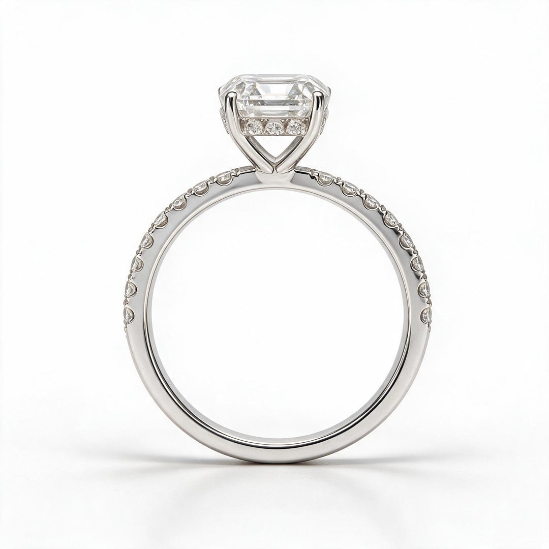 White Rhodium 9K Emerald Solitairect Solitaire Ring