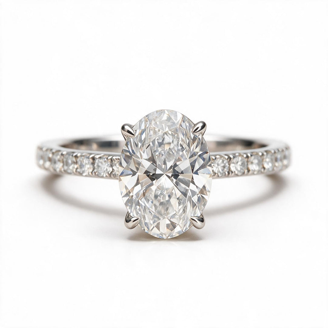 White Rhodium 9K Oval Solitairect Solitaire Ring
