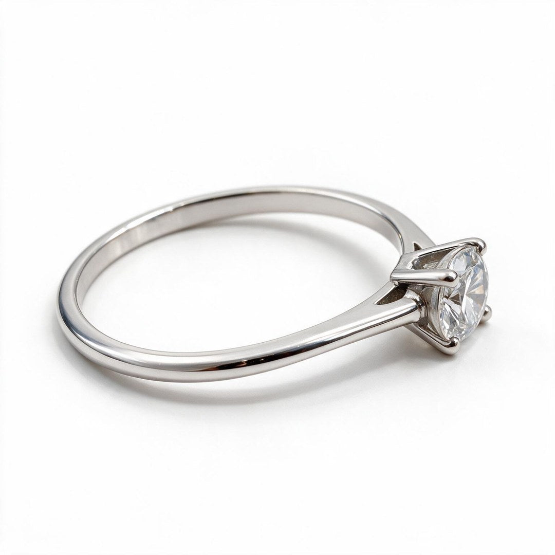 White Rhodium 9K Round Solitairect Solitaire Ring