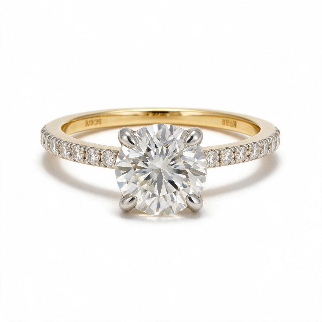 Yellow gold polish 9k round solitairect solitaire ring