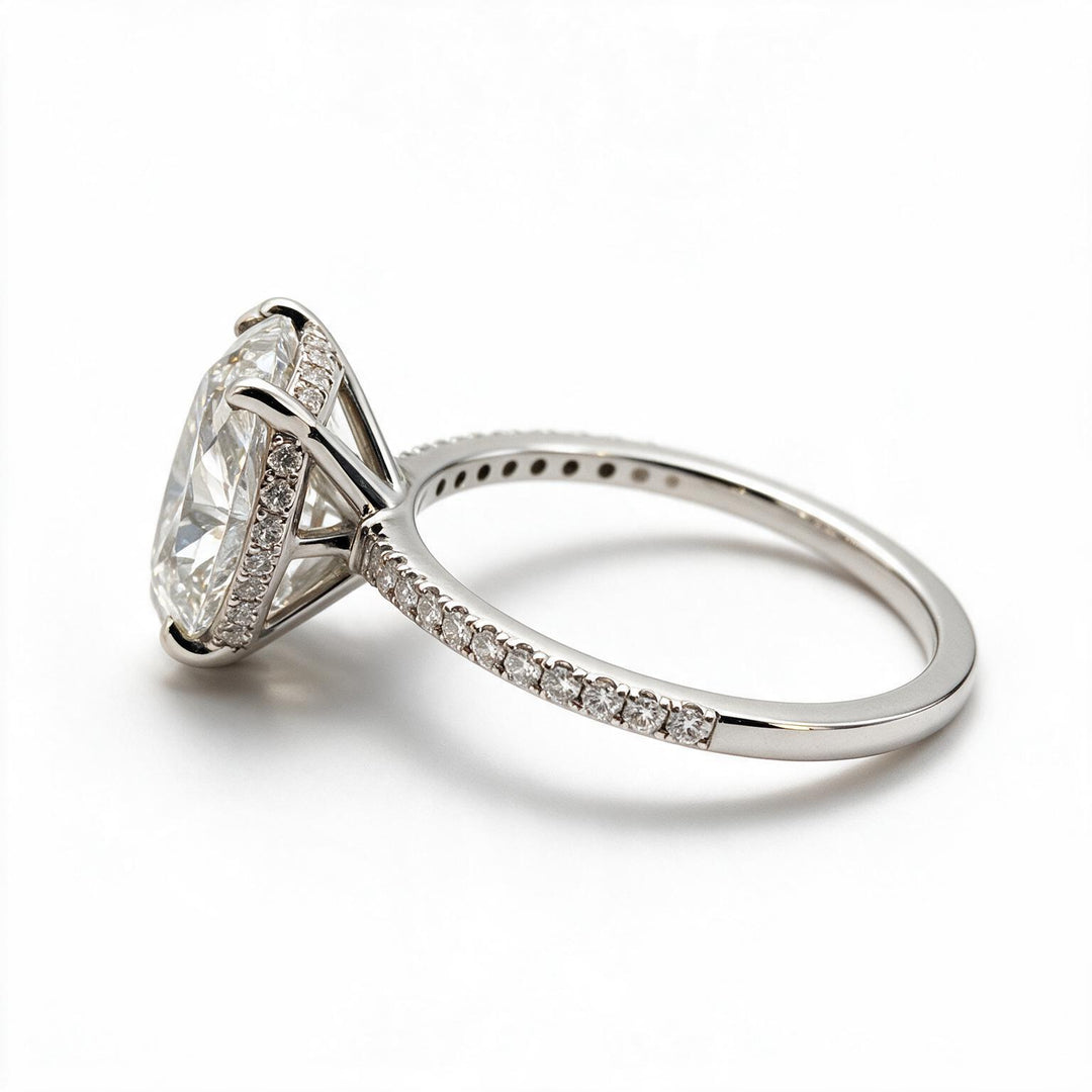 White Rhodium 9K Oval Solitairect Solitaire Ring