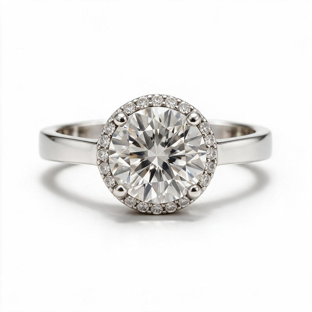 White rhodium 9k round solitairect solitaire ring