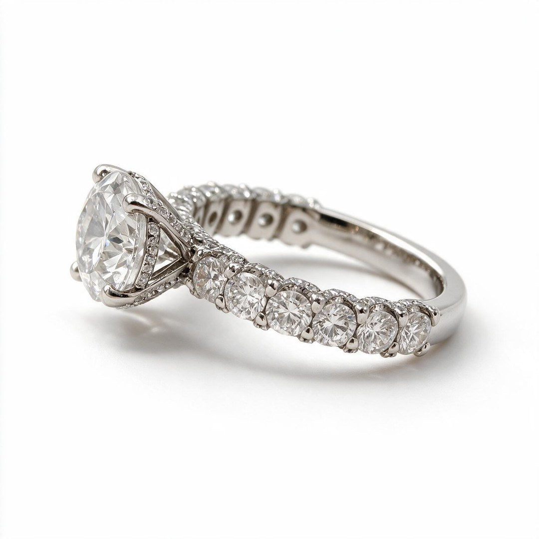 White Rhodium 9K Round Solitairect Solitaire Ring