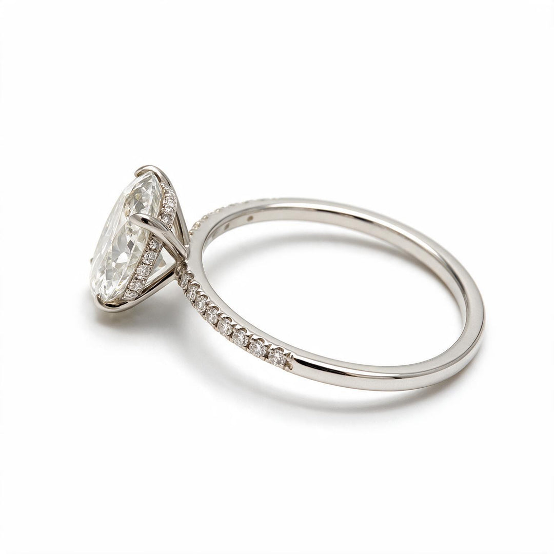 White Rhodium 9K Oval Solitairect Solitaire Ring