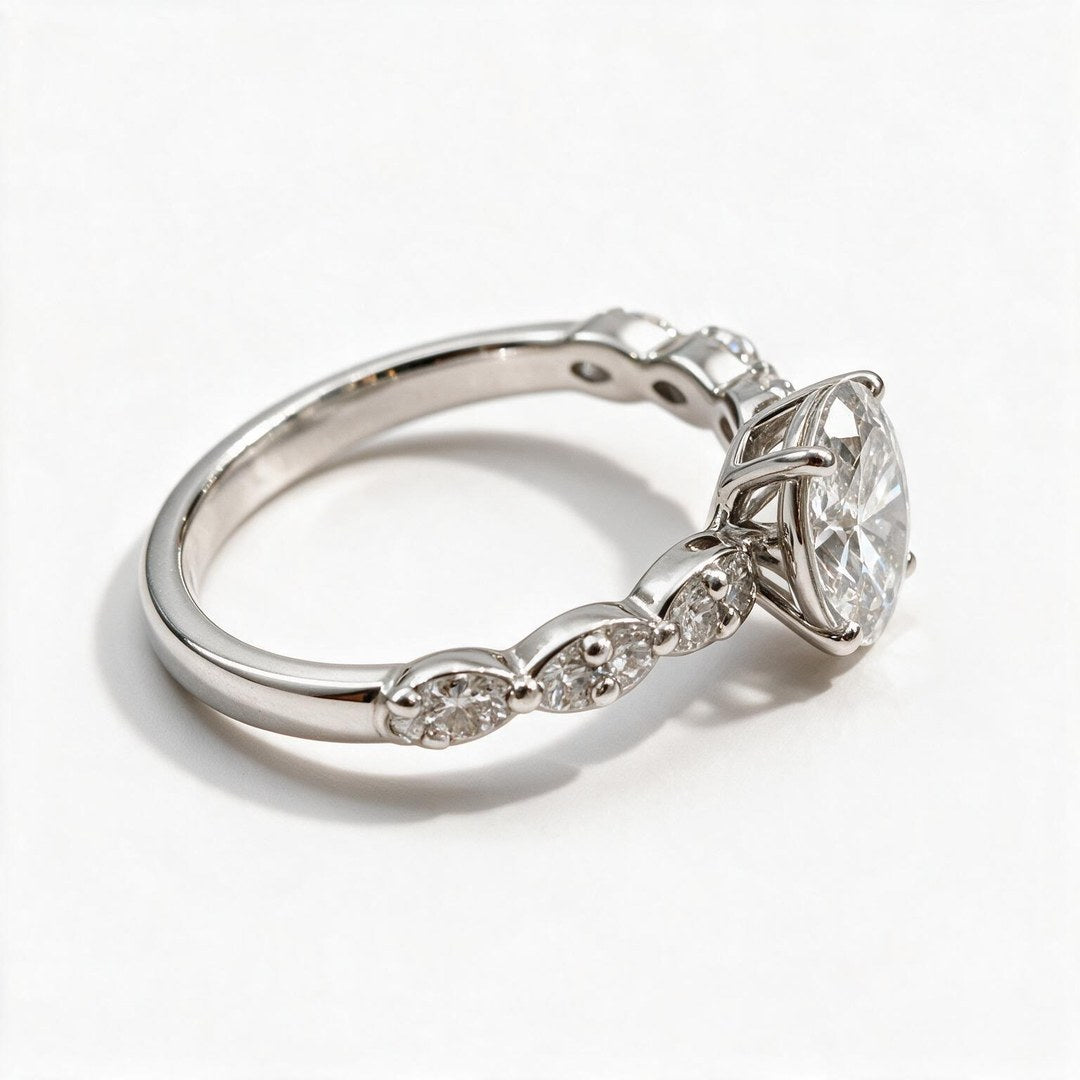 White Rhodium 9K Oval Solitairect Solitaire Ring